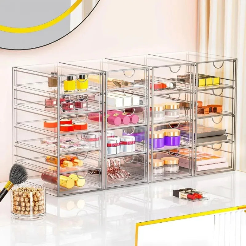 Acrylic Makeup Organizer With 19 Drawers 4 Pack Storage System