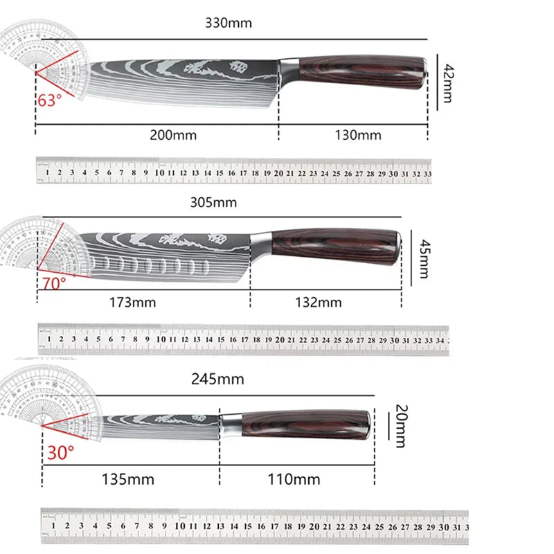 ZENG Damascus Pattern Kitchen Knife Set High Carbon Stainless Steel
