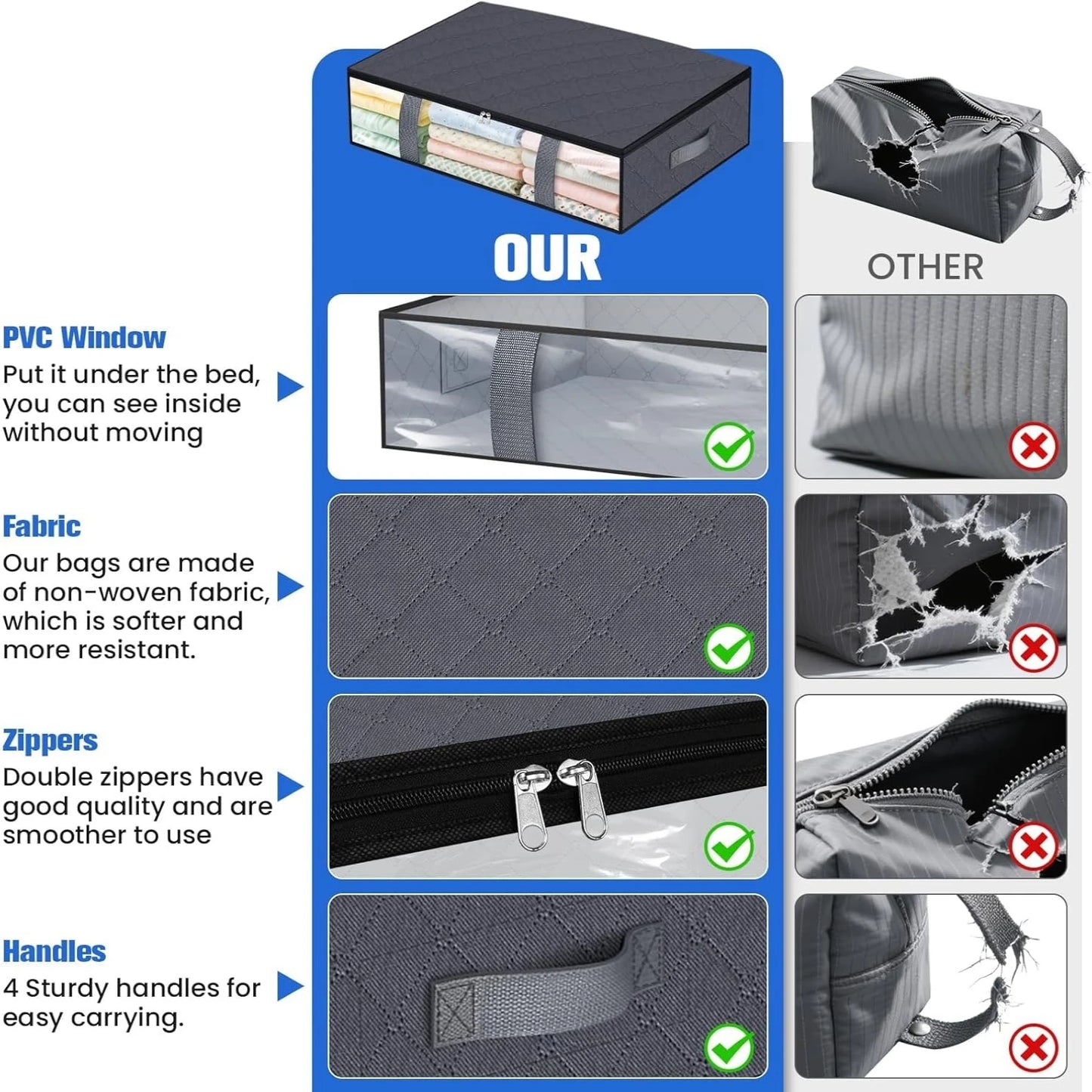 Under Bed Storage Containers Set for Bedding and Shoe Organization