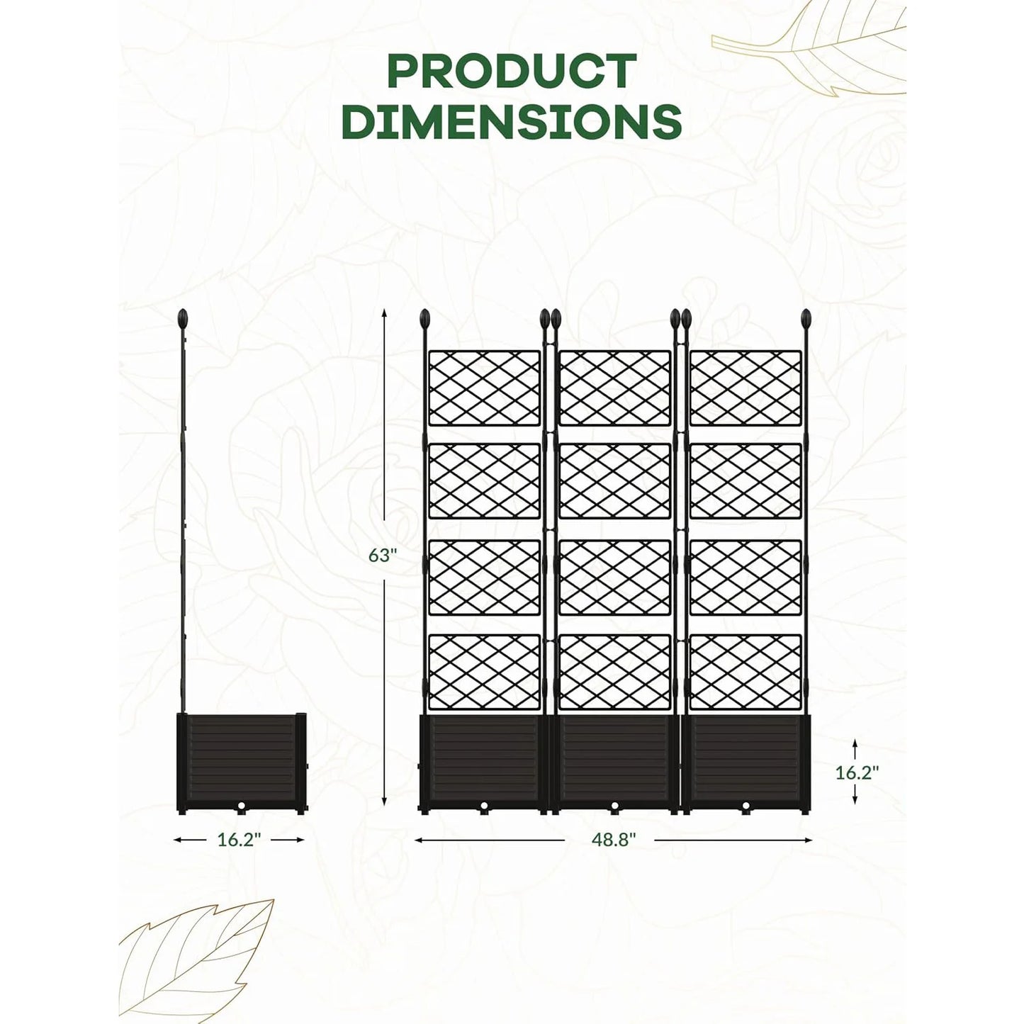 Set Of 3 Outdoor Raised Planter Boxes With Metal Trellis