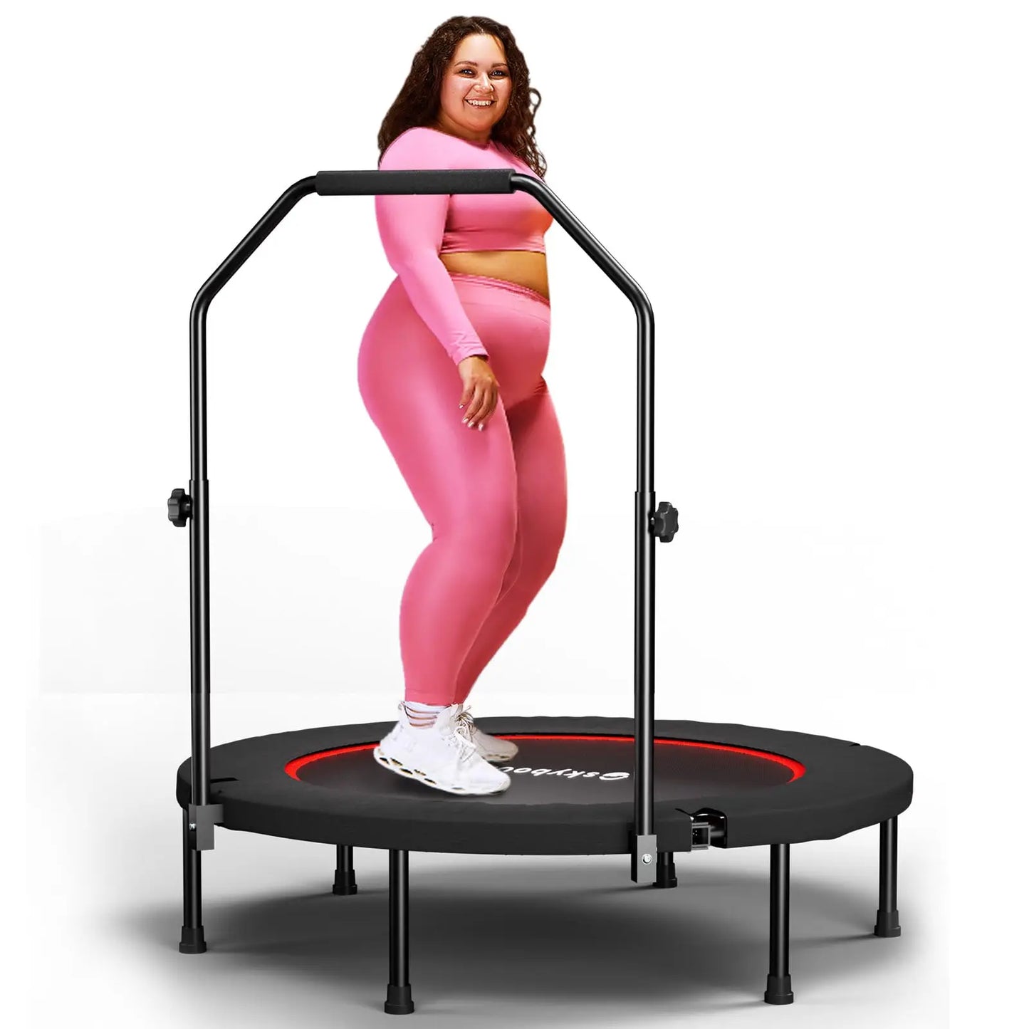 Foldable Rebounder Trampoline With Adjustable U Bar Handle 350 Lbs