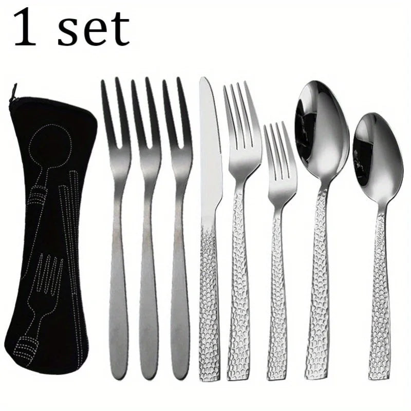 WXCOO Hammered Pattern Stainless Steel Cutlery Sets