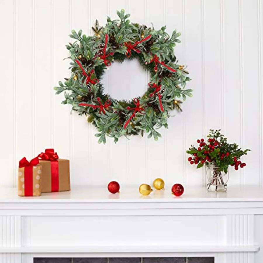 Artificial Frosted Mistletoe Sprigs With Red Berries For Wreaths