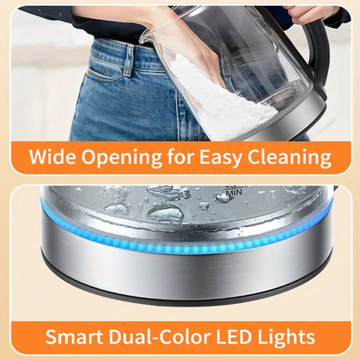 AEHOME Glass Electric Kettle 1000W Anti Dry Burn Tech