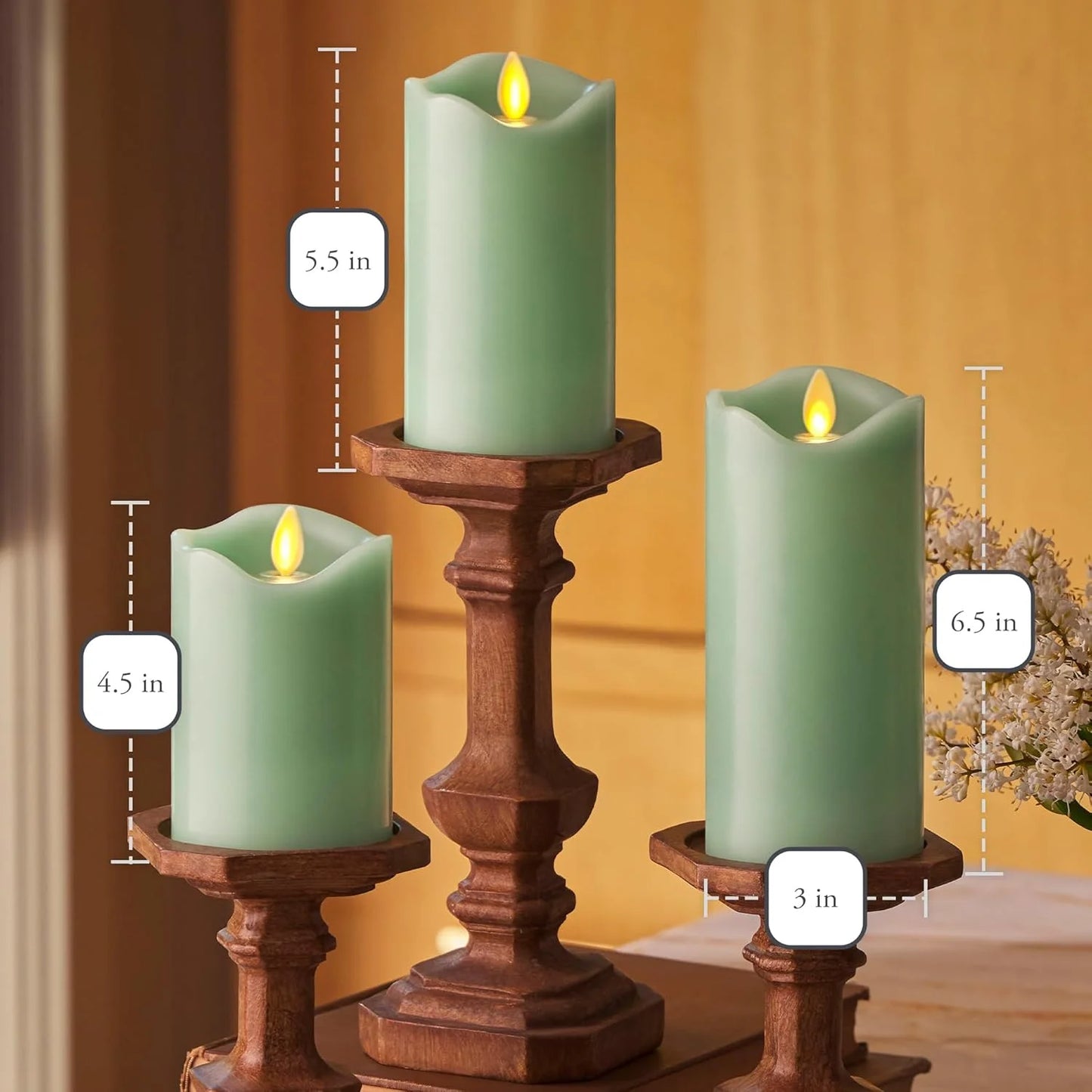 Set Of 3 Flameless LED Candles With Flickering Flame Wax