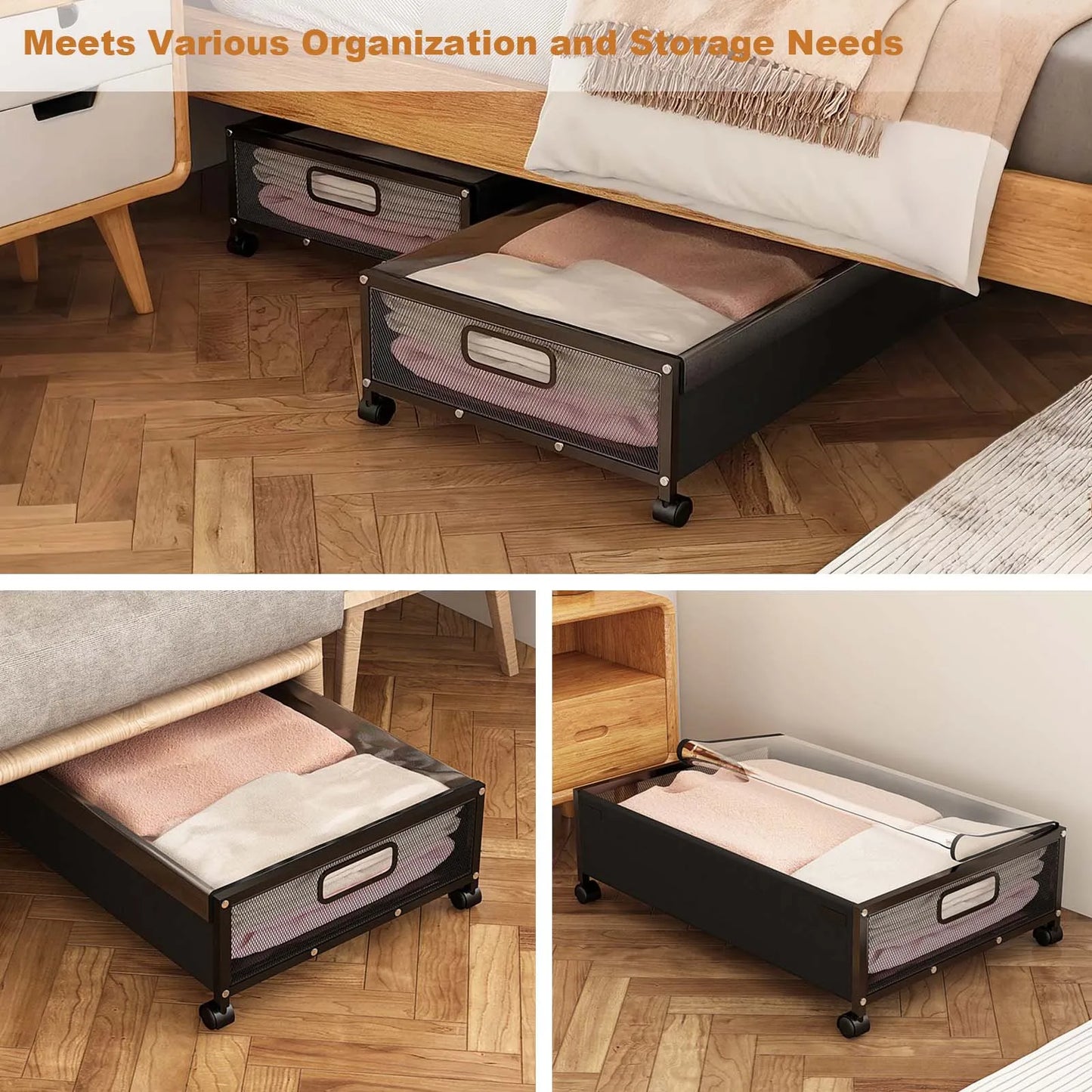 HiMISS 2 Pack Foldable Under Bed Storage With Wheels