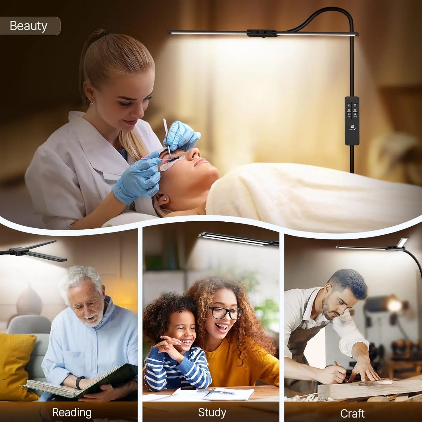 LED Floor Lamp With Gesture And Remote Dimmable Gooseneck