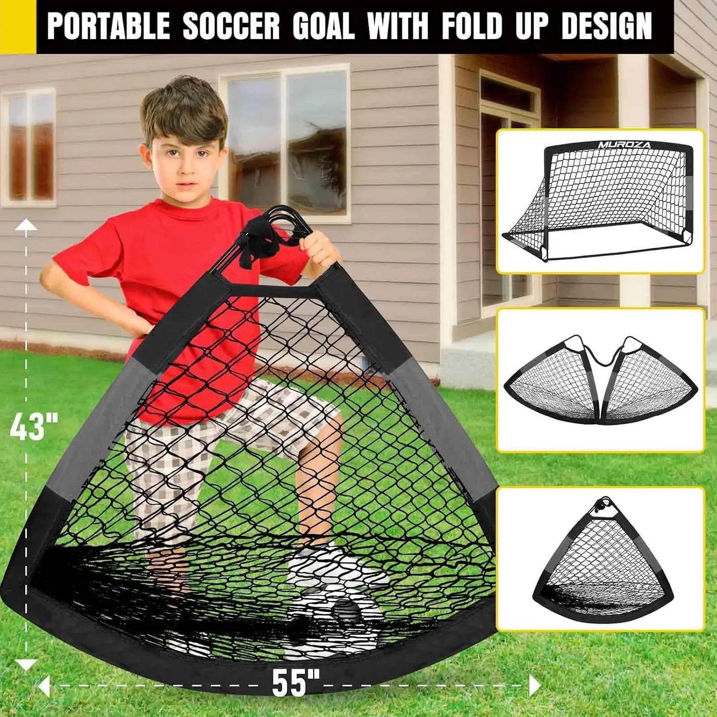 Portable Pop Up Soccer Goals Set of 2 with Ball, Cones, Pump, and Stakes for Backyard Training