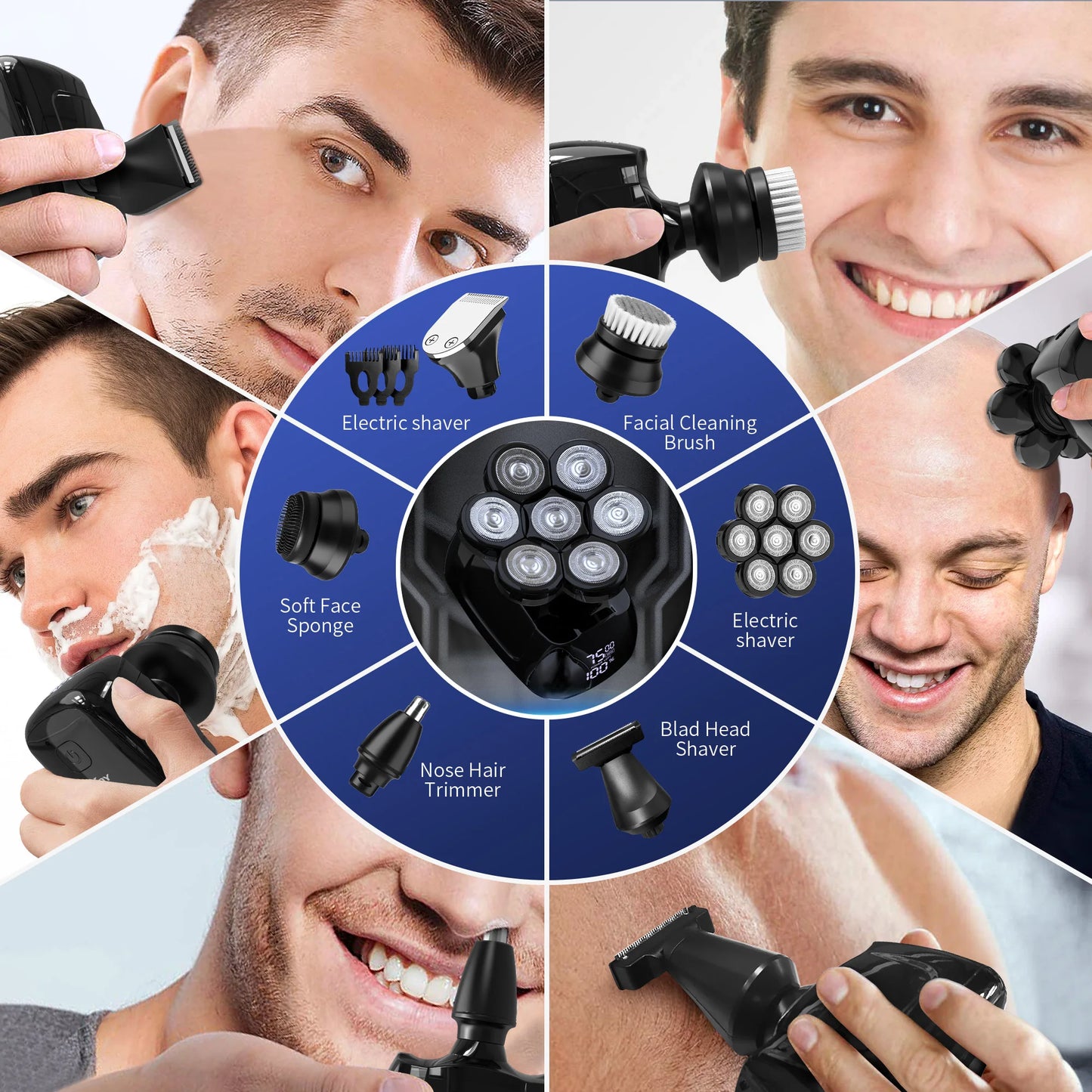 Sejoy 7D 6-In-1 Electric Razor Head Shaver With Nose Trimmer