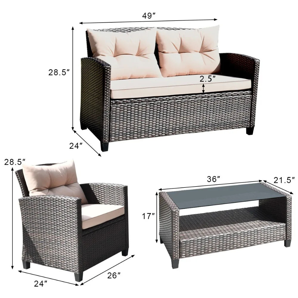 Outdoor Rattan Furniture Cushioned Durable Patio Sofa Set