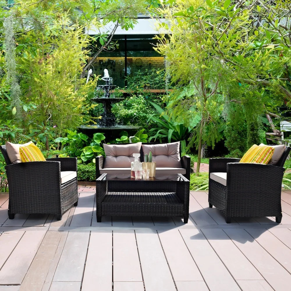 Outdoor Rattan Furniture Cushioned Durable Patio Sofa Set