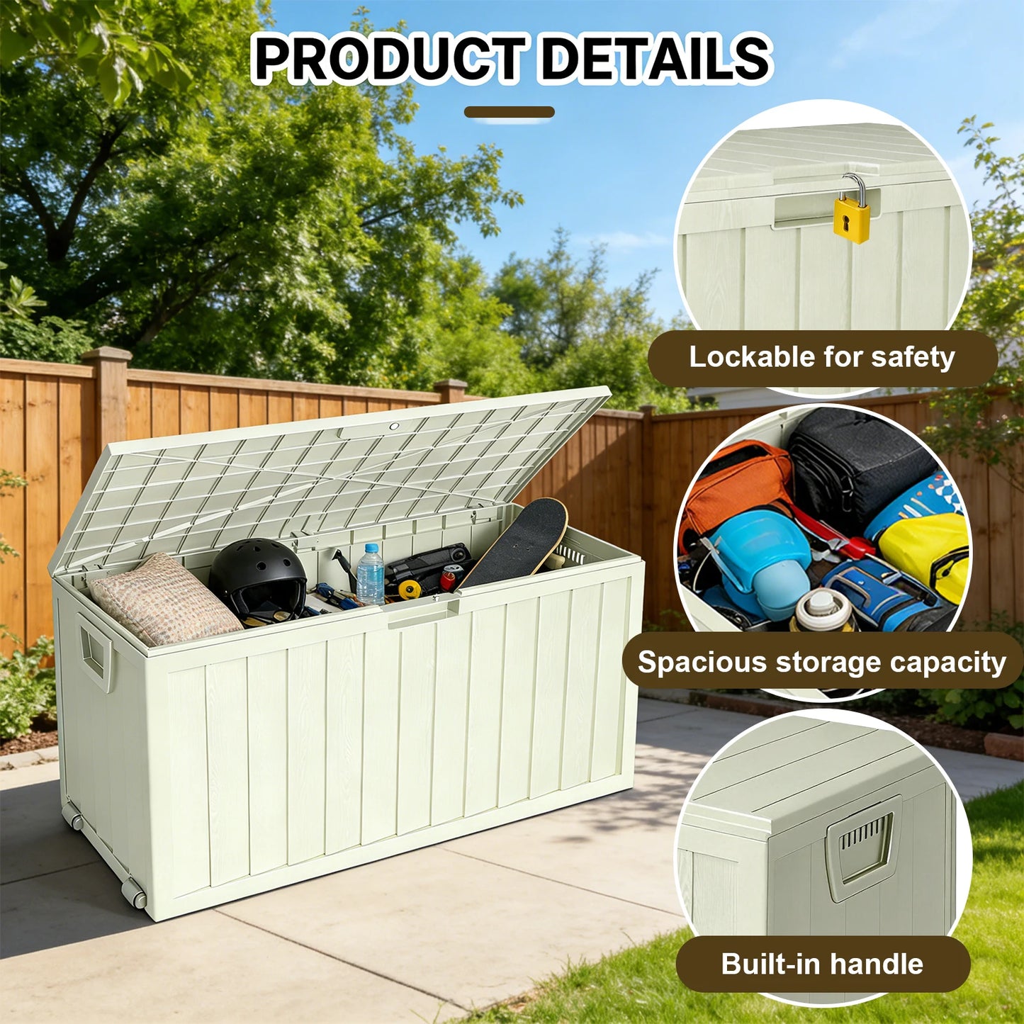 Resin Outdoor Storage Box Waterproof Deck Box With Pulleys