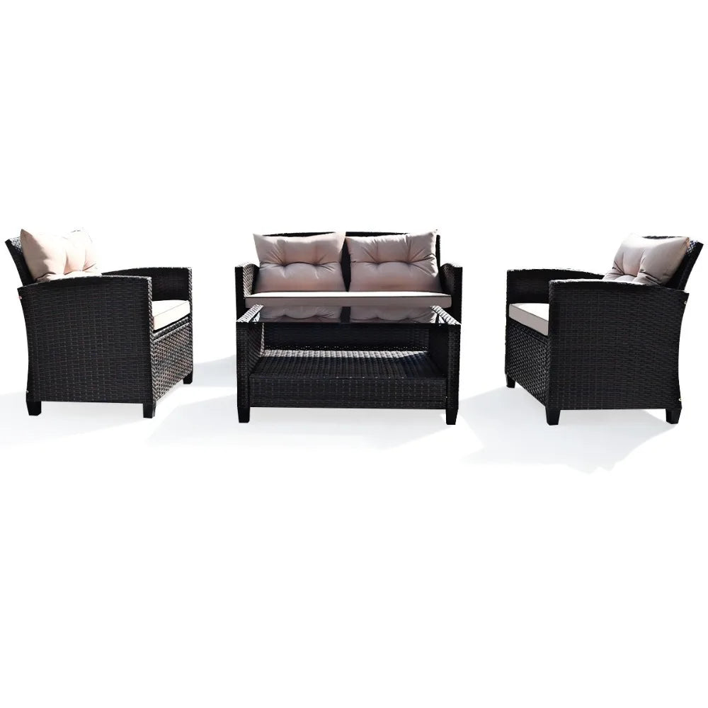 Outdoor Rattan Furniture Cushioned Durable Patio Sofa Set