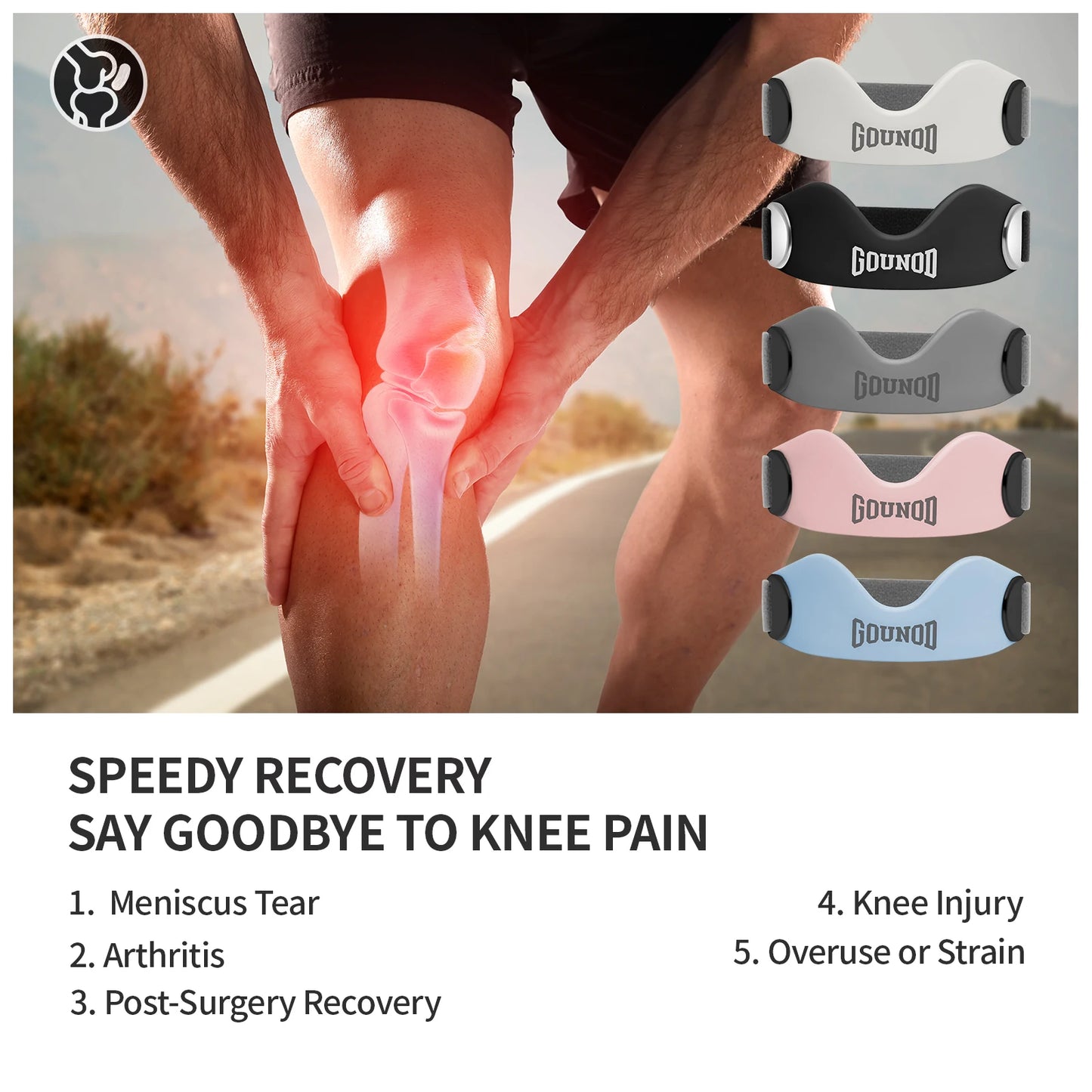 GOUNOD Silicone Patellar Tendon Support Knee Brace For Pain Relief
