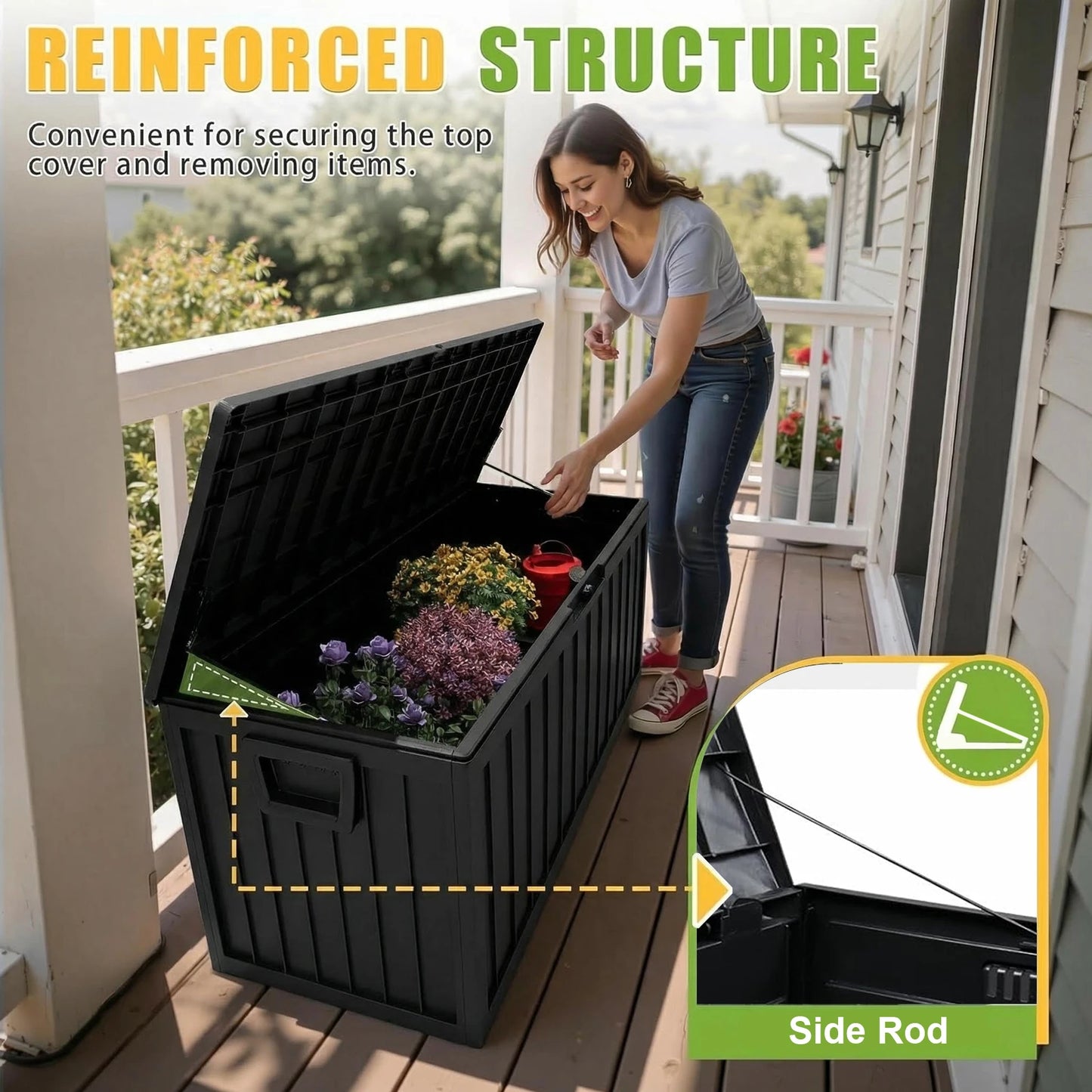Resin Outdoor Storage Box Waterproof Deck Box With Pulleys