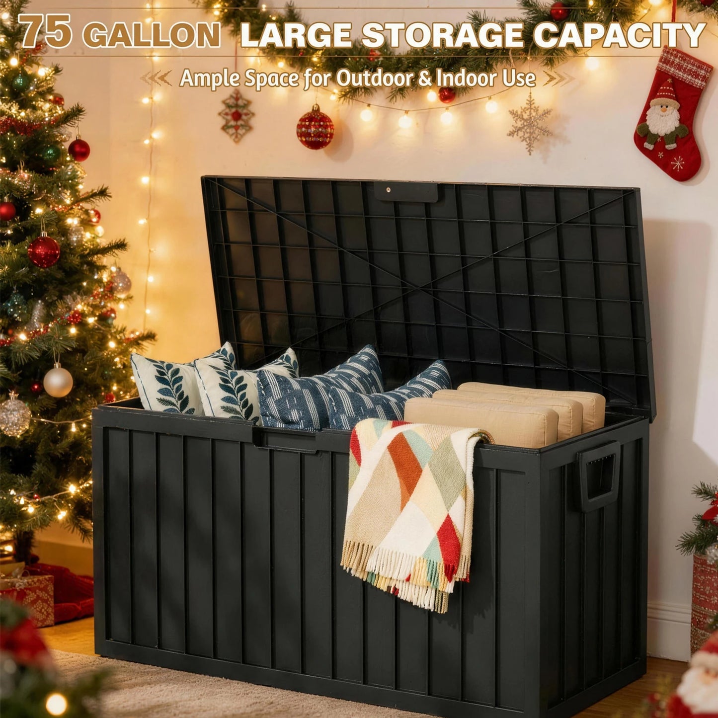 Resin Outdoor Storage Box Waterproof Deck Box With Pulleys
