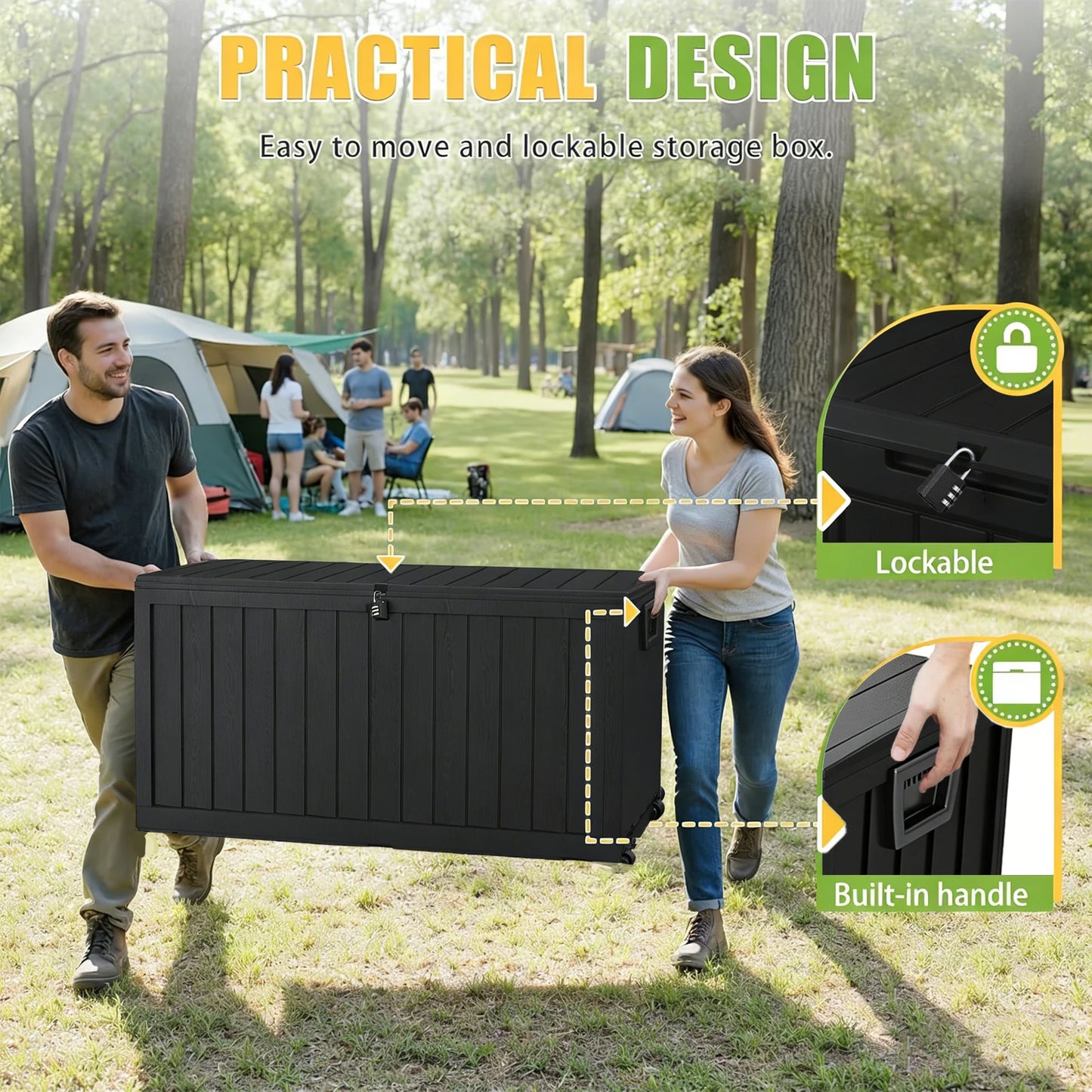 Resin Outdoor Storage Box Waterproof Deck Box With Pulleys