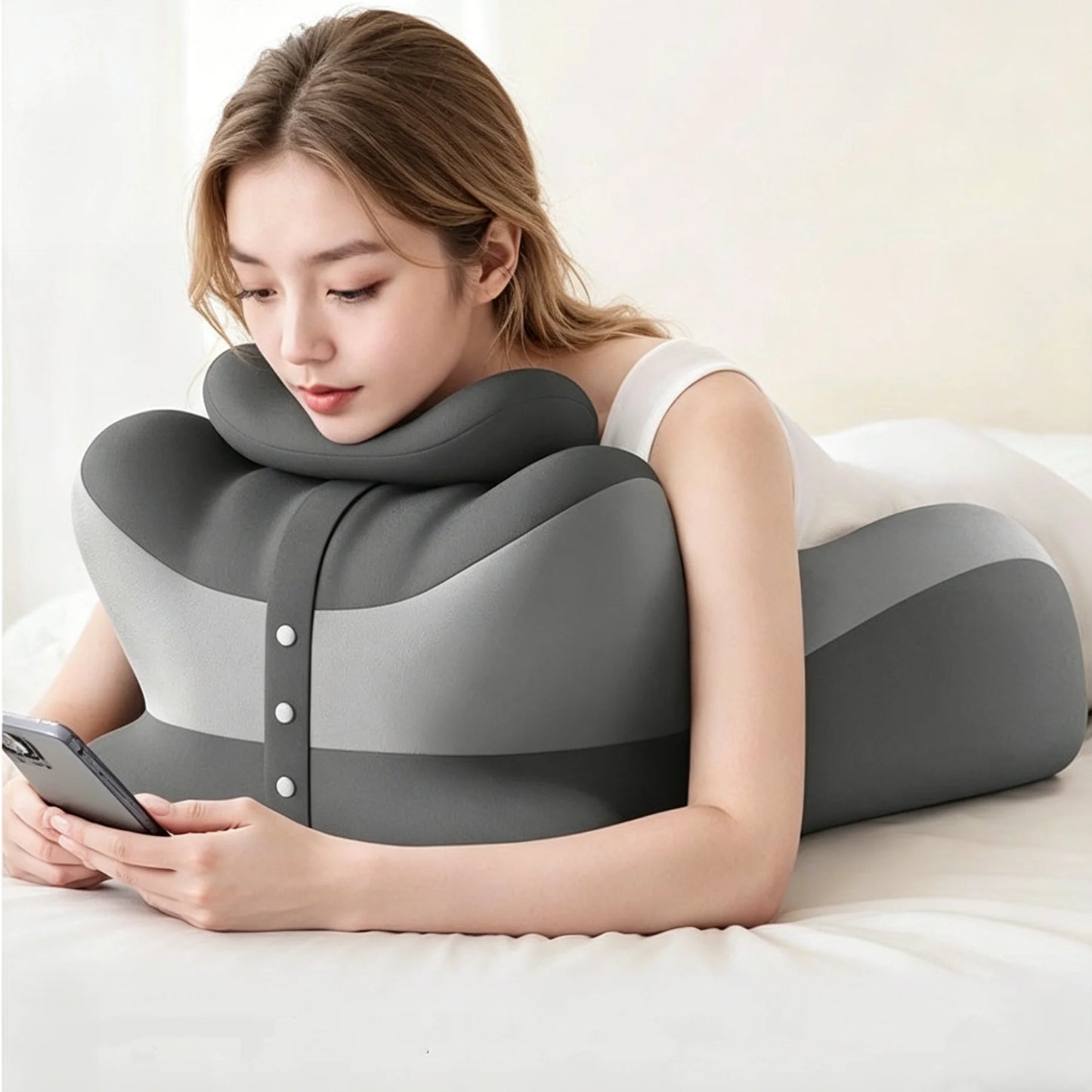 Multifunctional Memory Foam Prone Reading Pillow Relieve Neck Arm Fatigue Removable Headrest Anti-Slip Ideal for Bed Reading Wat