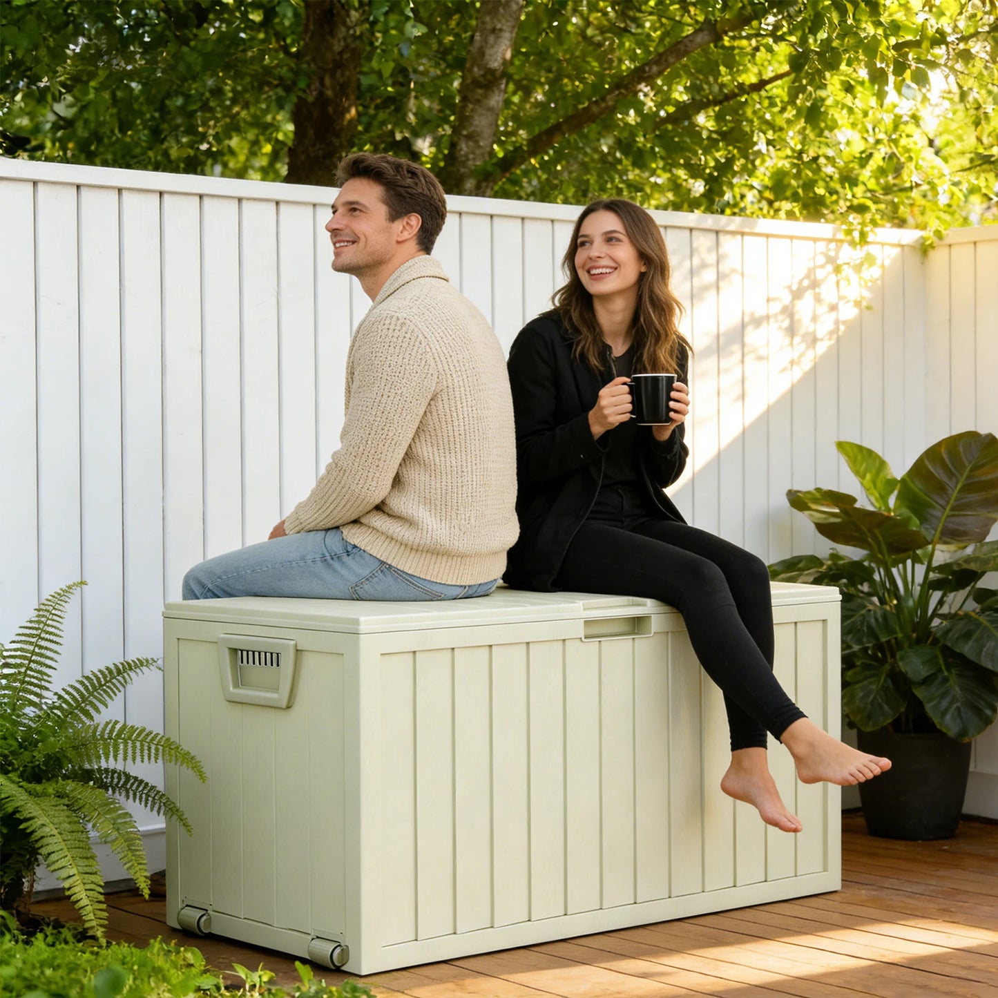 Resin Outdoor Storage Box Waterproof Deck Box With Pulleys