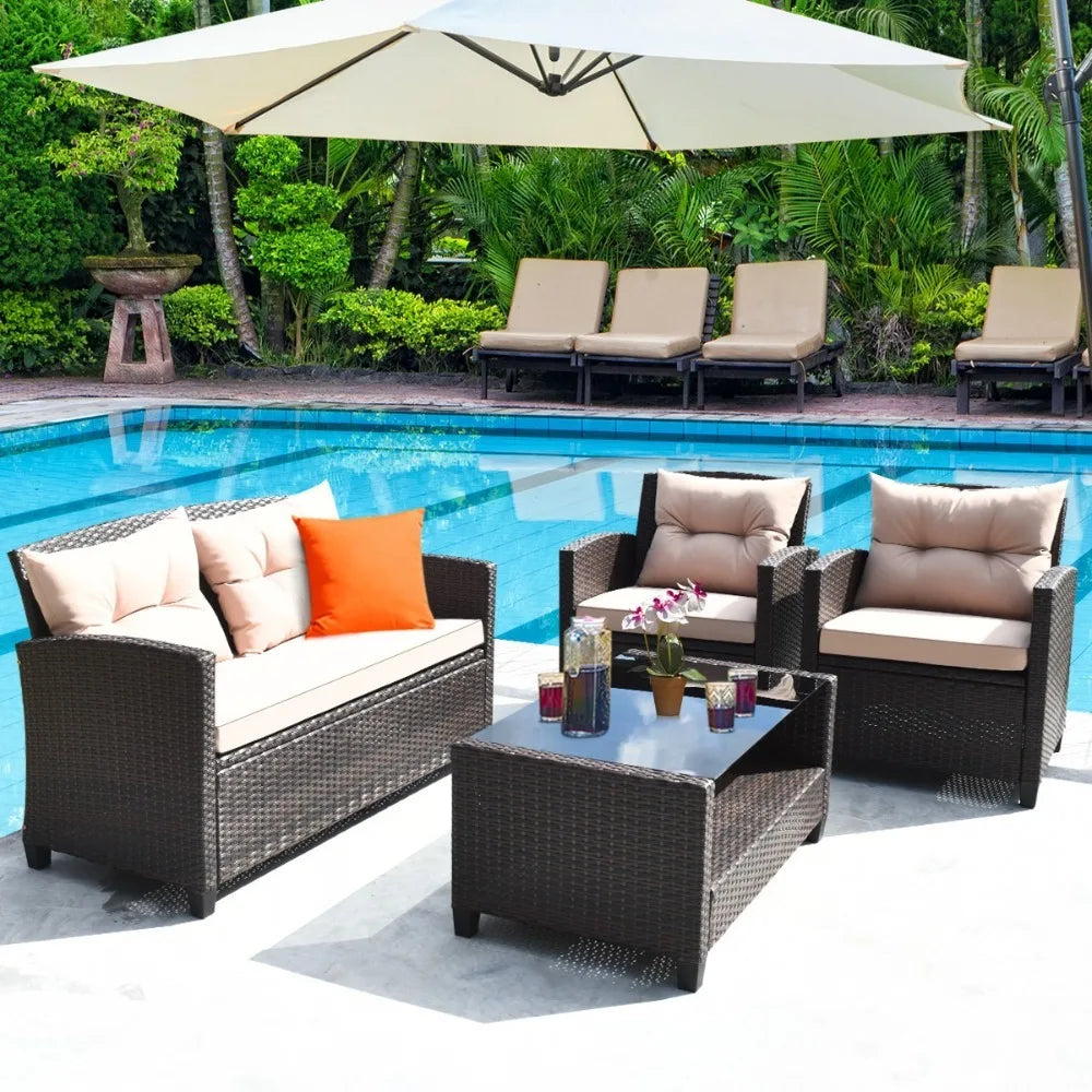 Outdoor Rattan Furniture Cushioned Durable Patio Sofa Set