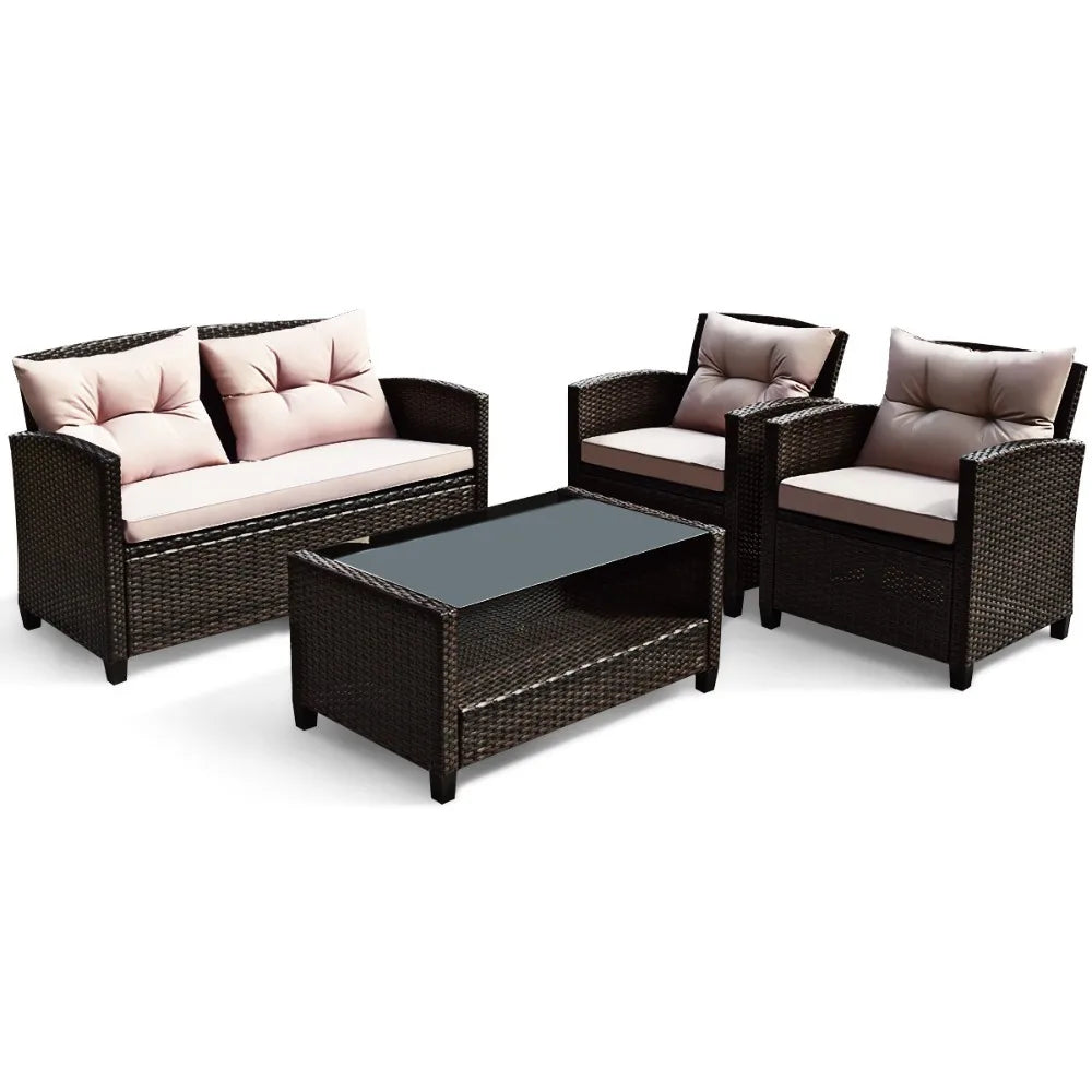 Outdoor Rattan Furniture Cushioned Durable Patio Sofa Set
