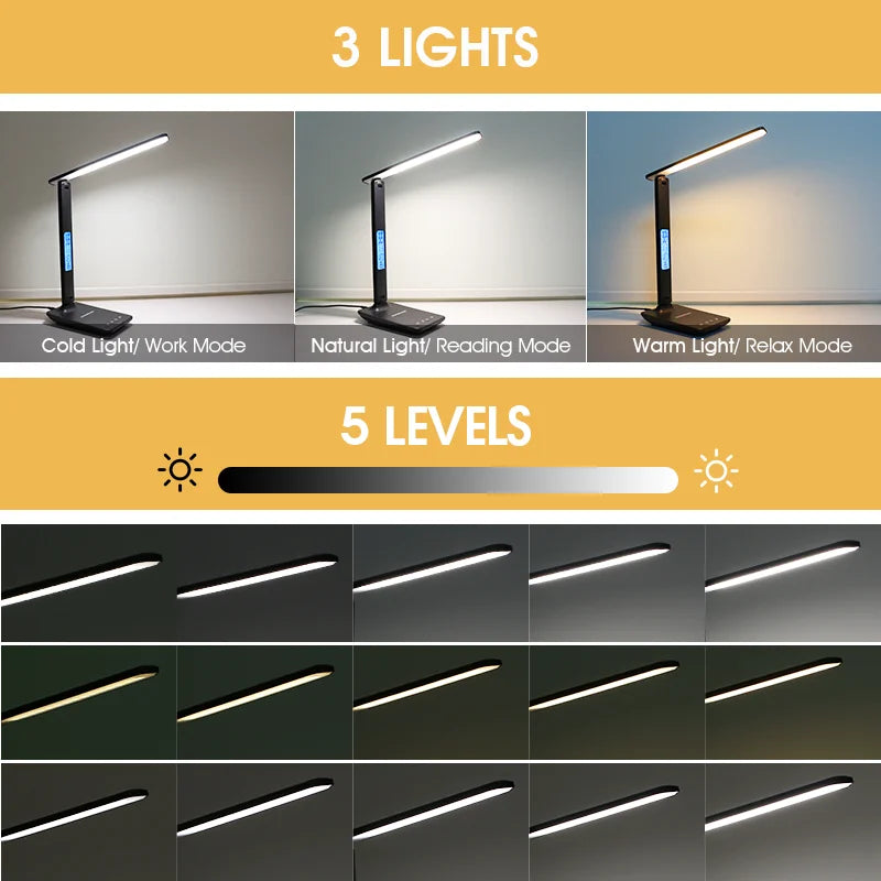 LAOPAO 10W Qi Wireless Charging LED Desk Lamp With Calendar Clock