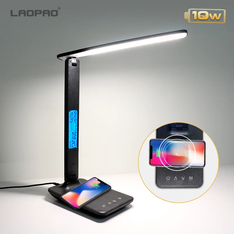 LAOPAO 10W Qi Wireless Charging LED Desk Lamp With Calendar Clock