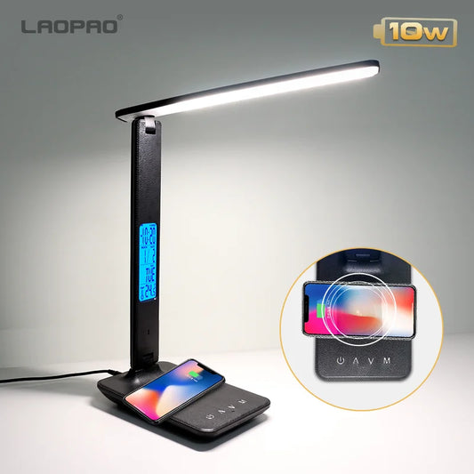 LAOPAO 10W Qi Wireless Charging LED Desk Lamp With Calendar Clock