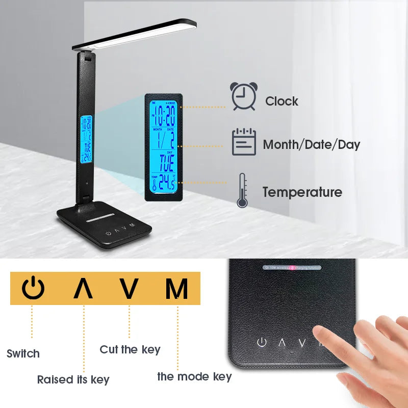 LAOPAO 10W Qi Wireless Charging LED Desk Lamp With Calendar Clock