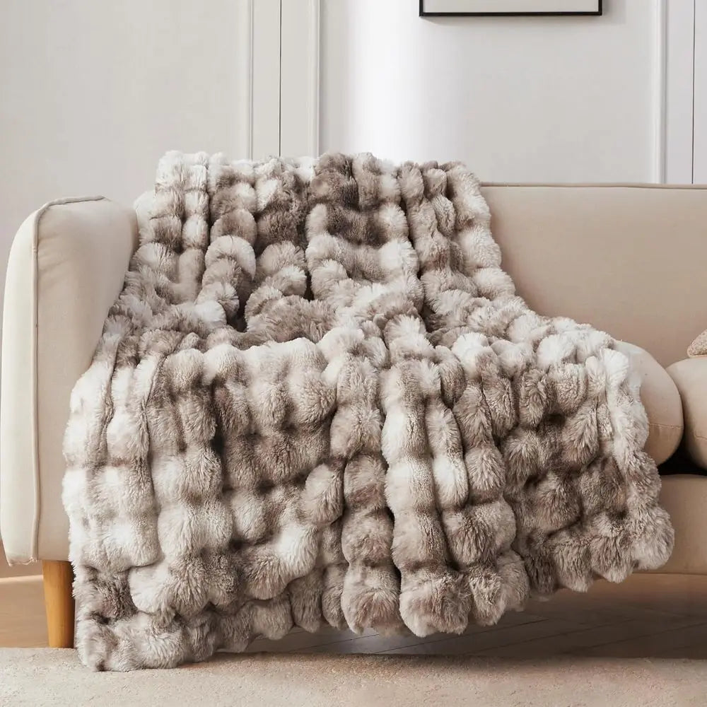 Throw Blanket or Couch, Cozy Spot and Plush Rabbit, Bubble Blanket or Sofa Bedroom Living Room, 50x60 Inches Tie Dye Brown