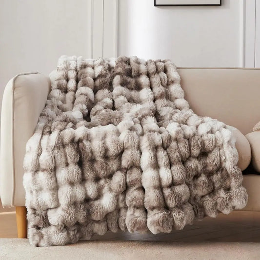Throw Blanket or Couch, Cozy Spot and Plush Rabbit, Bubble Blanket or Sofa Bedroom Living Room, 50x60 Inches Tie Dye Brown