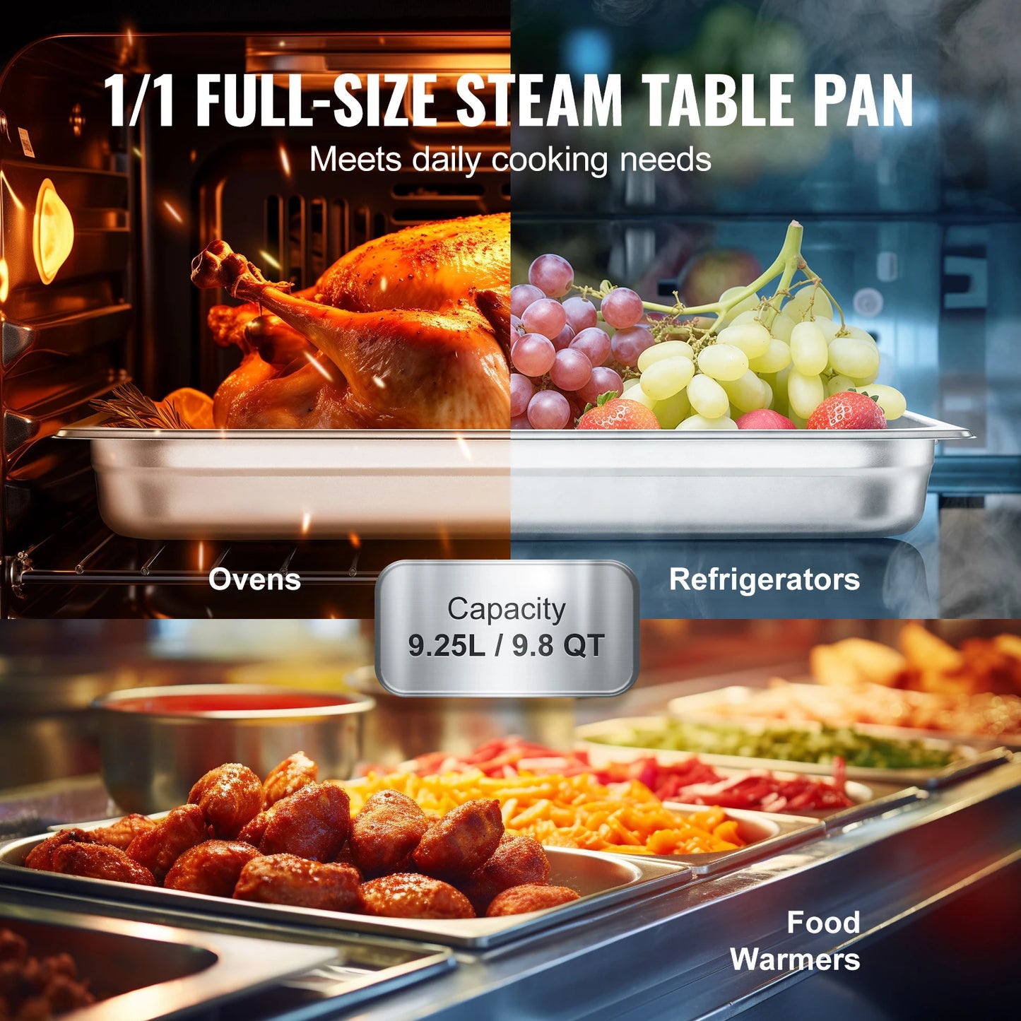 VEVOR Buffet Chafing Dishes Stainless Steel Gastronorm Steam Table Pans