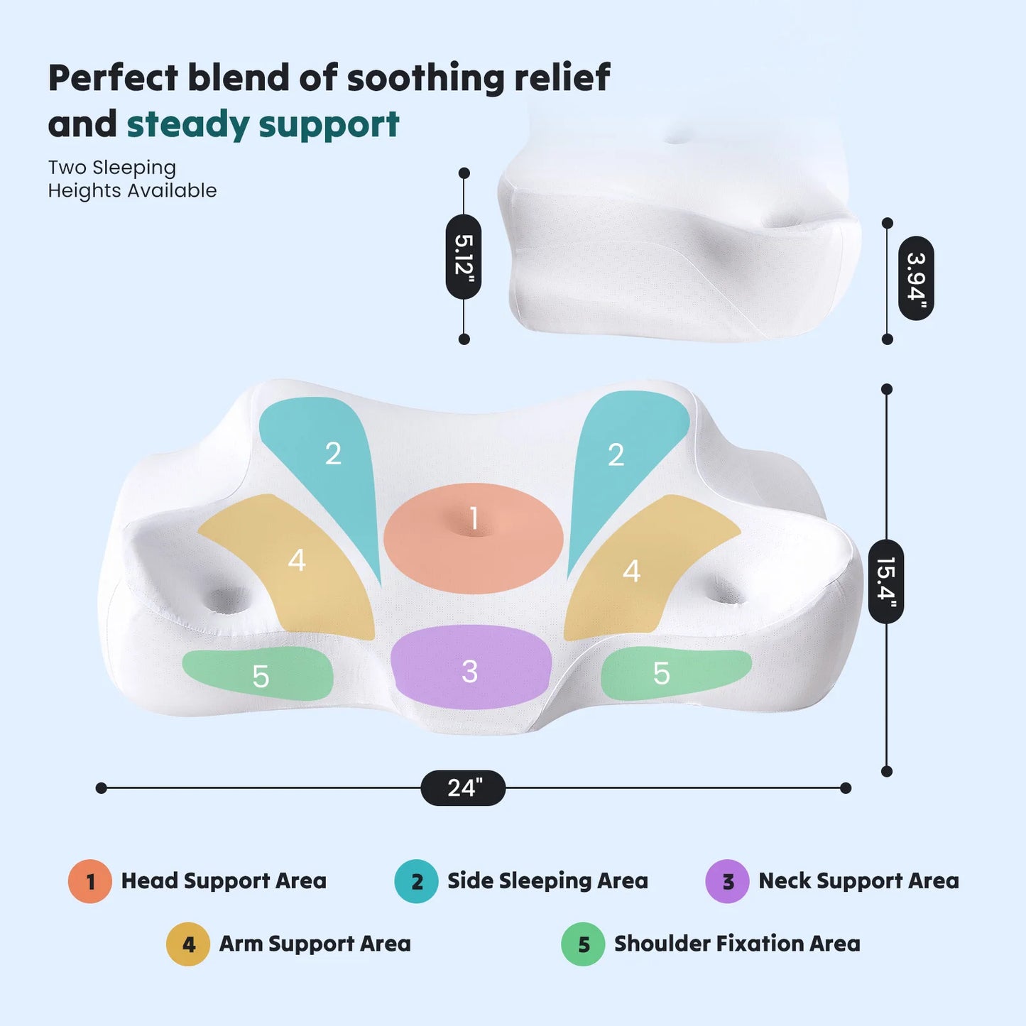 JHK 24" Largex15.4" Wide Ergonomic Cervical Neck Pillow Memory Foam Pillow with Cooling Pillowcase Cervical Contour Pillows