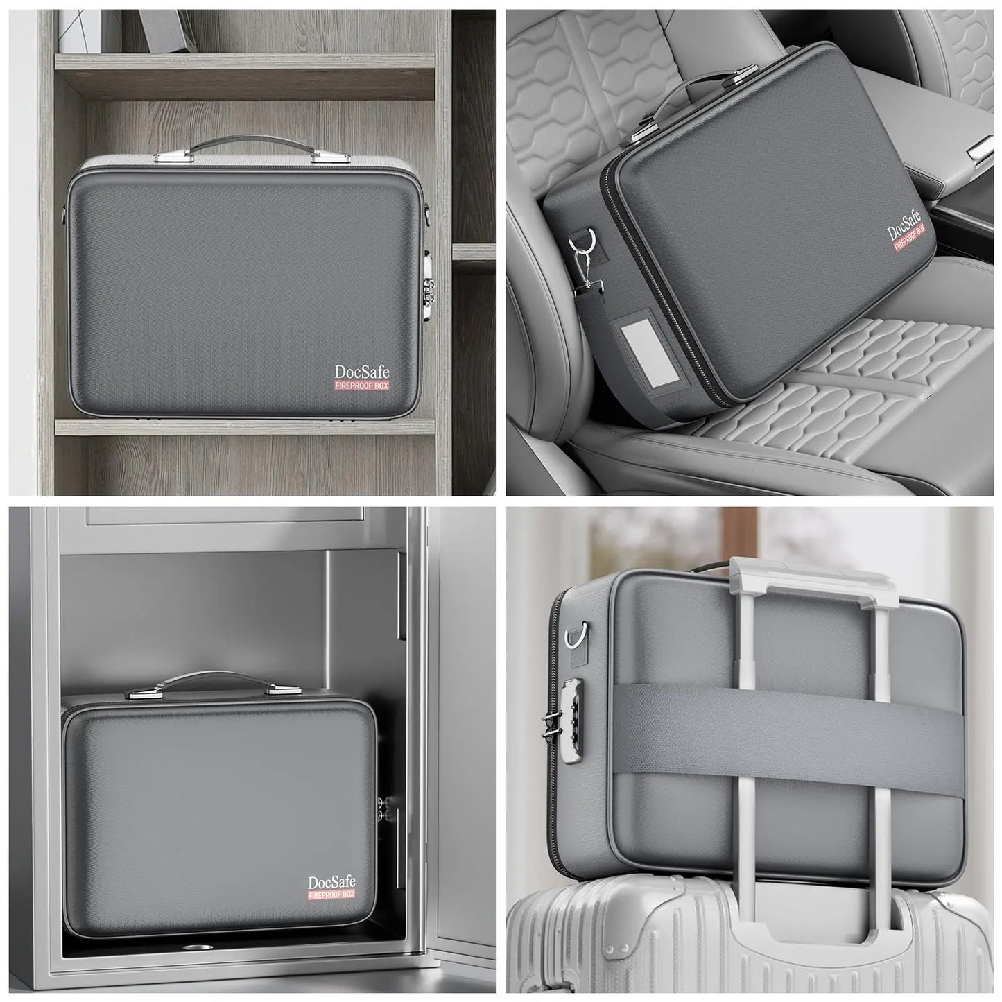 Fireproof Document Box With Lock Hard Case Water Resistant Home Office Travel