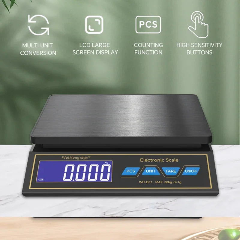 Weiheng LCD Digital Kitchen Scale 30kg 1g Stainless Steel