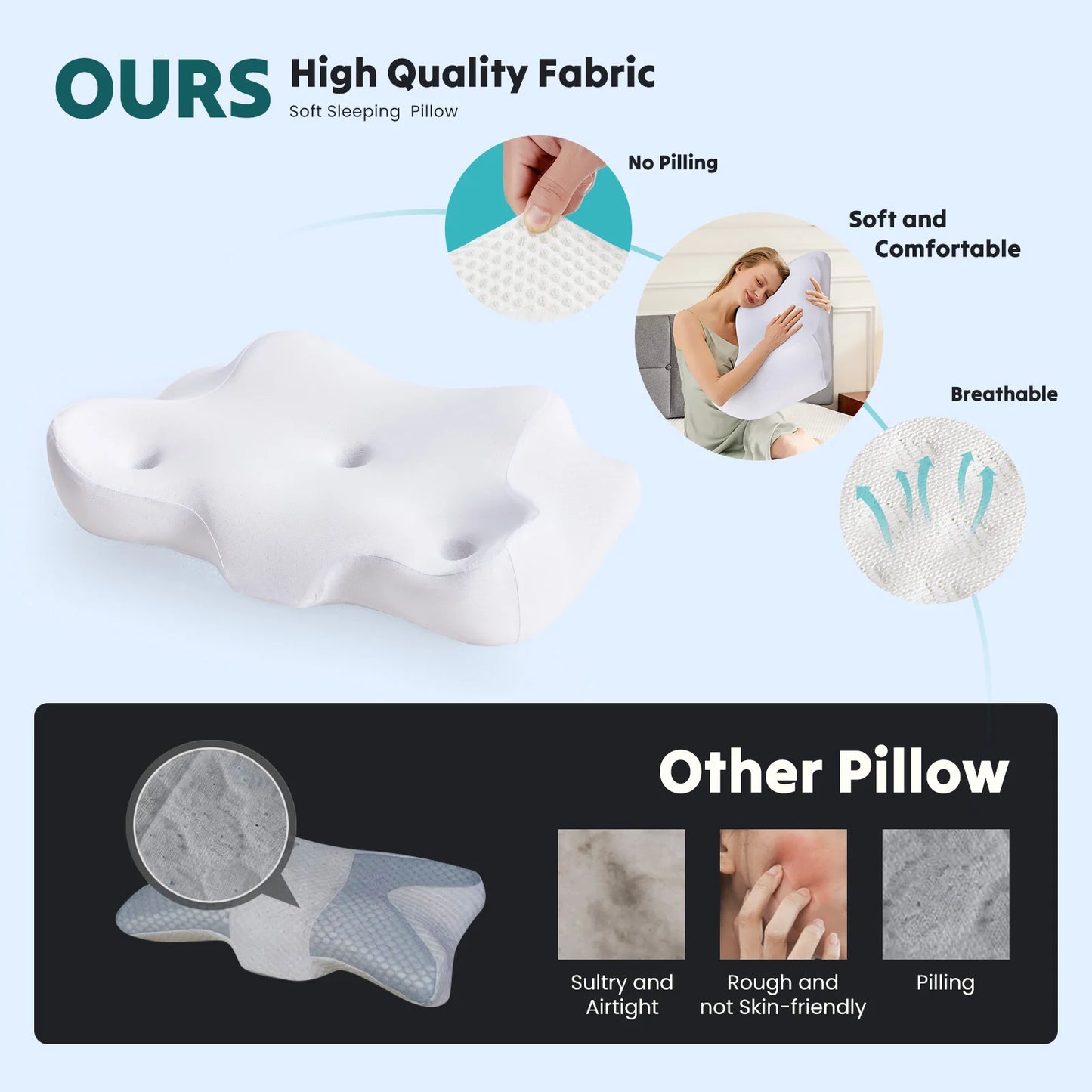 JHK 24" Largex15.4" Wide Ergonomic Cervical Neck Pillow Memory Foam Pillow with Cooling Pillowcase Cervical Contour Pillows