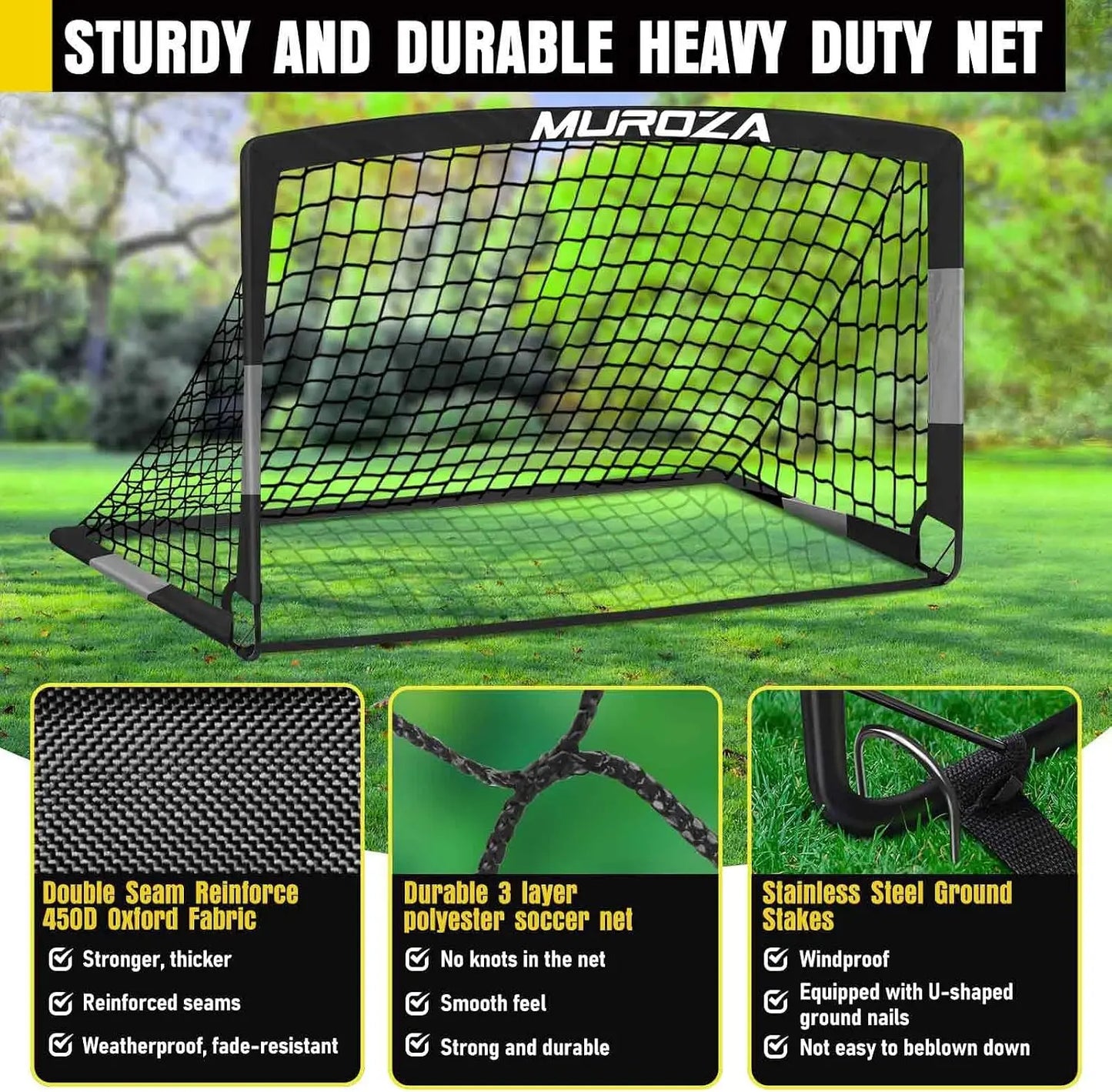 Portable Pop Up Soccer Goals Set of 2 with Ball, Cones, Pump, and Stakes for Backyard Training