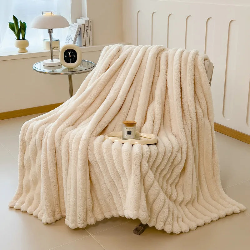 Luxurious Faux Rabbit Fur Blanket Super Soft Throw for Home