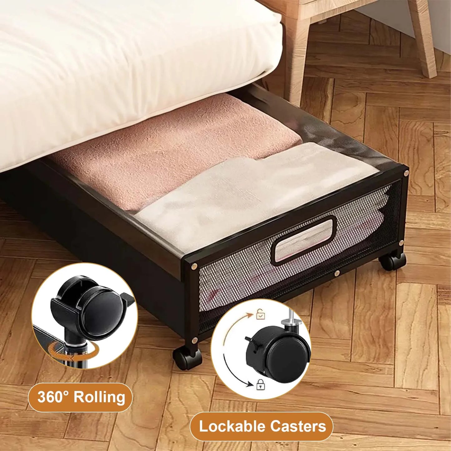 HiMISS 2 Pack Foldable Under Bed Storage With Wheels