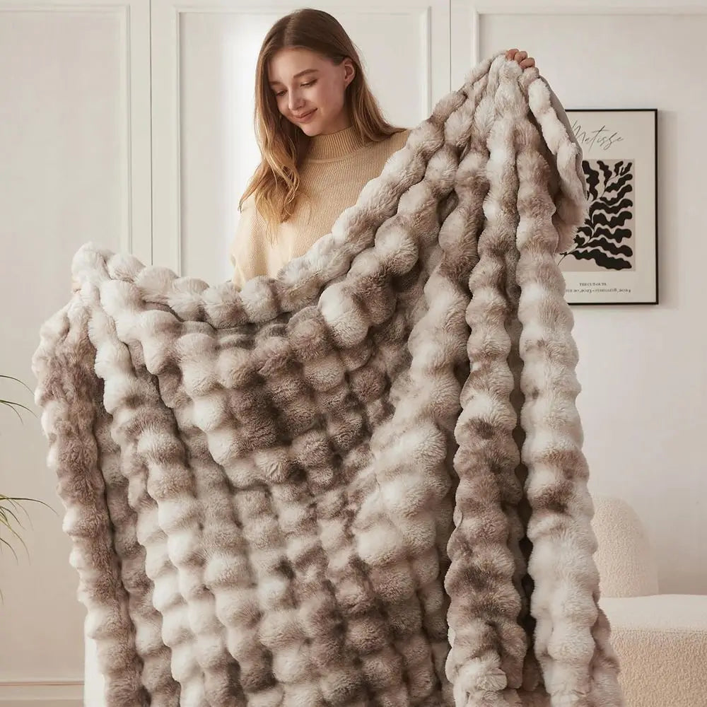 Throw Blanket or Couch, Cozy Spot and Plush Rabbit, Bubble Blanket or Sofa Bedroom Living Room, 50x60 Inches Tie Dye Brown