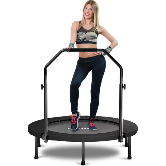 Foldable Rebounder Trampoline With Adjustable U Bar Handle 350 Lbs