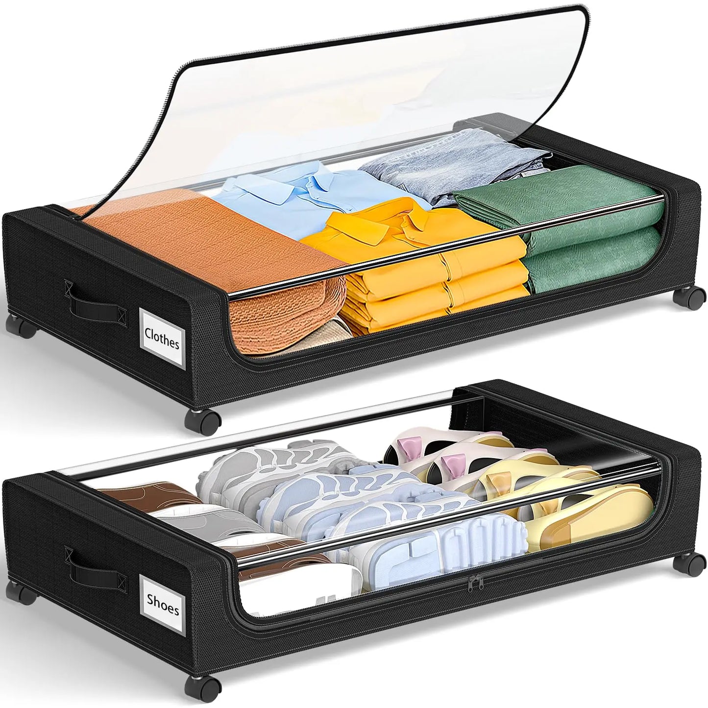 Under Bed Storage Bins With Wheels 2 Pack Clear Lids