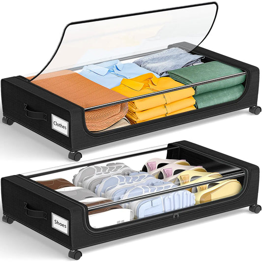 Under Bed Storage Bins With Wheels 2 Pack Clear Lids