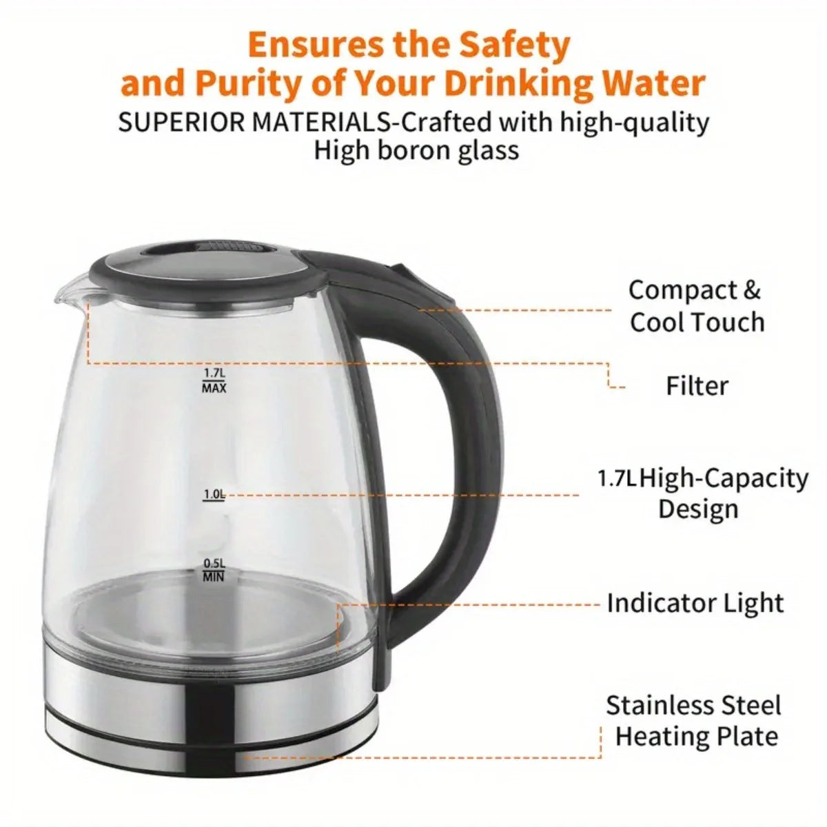 AEHOME Glass Electric Kettle 1000W Anti Dry Burn Tech