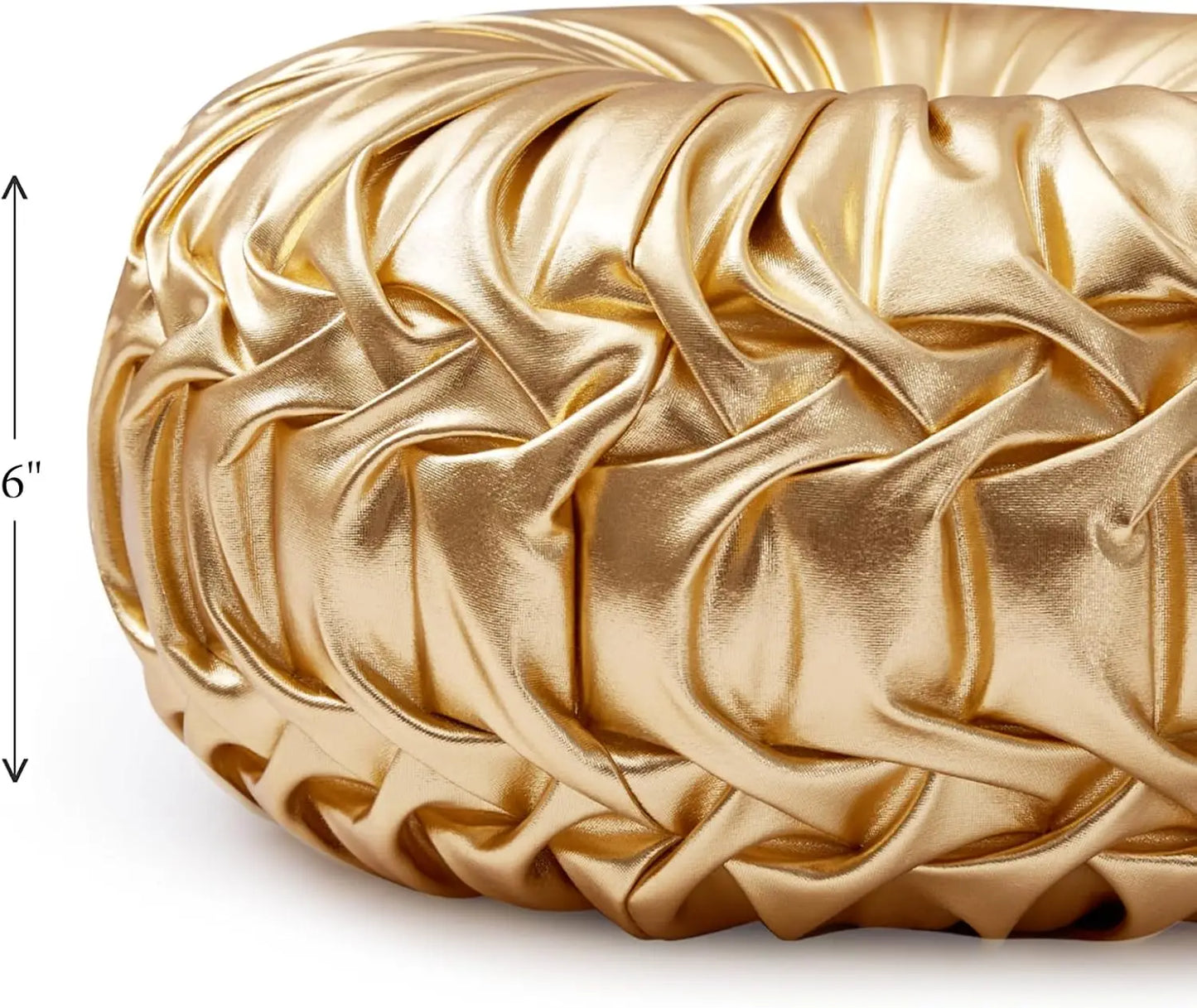 Metallic Leather Round Throw Pillow With Handmade Pleated Design