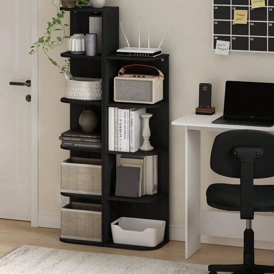 Bamboo Corner Open Shelf Bookcase For Small Spaces