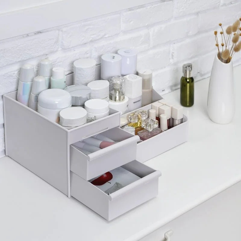 Double Drawer Cosmetic Storage Box Beauty Organizer For Vanity