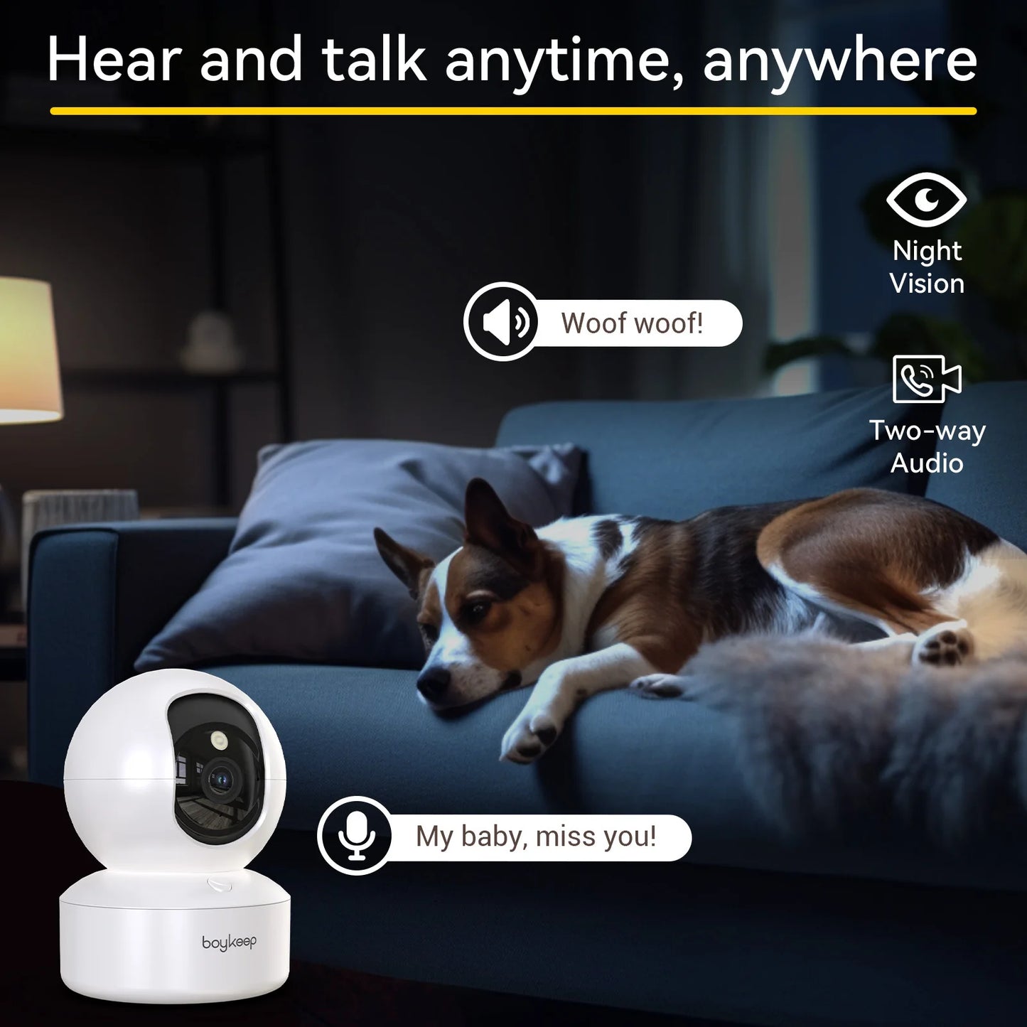 BoyKeep 2K Indoor Security Camera Pan Tilt Two Way Audio
