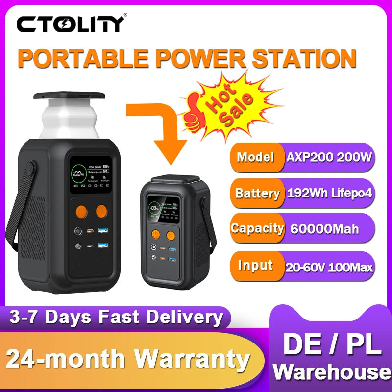 CTOLITY 200W Power Station 192Wh Lifepo4 Portable Power Bank 60000mAh