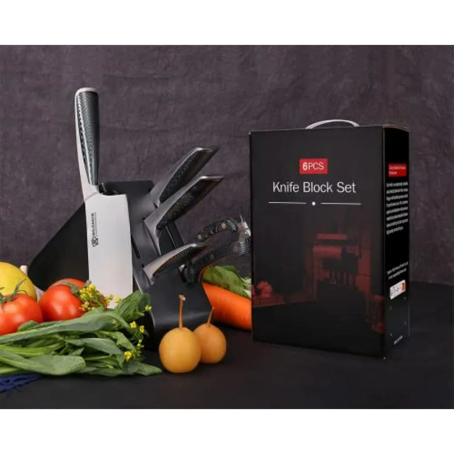 6 Piece Knife Block Set Stainless Steel Knives With Handles